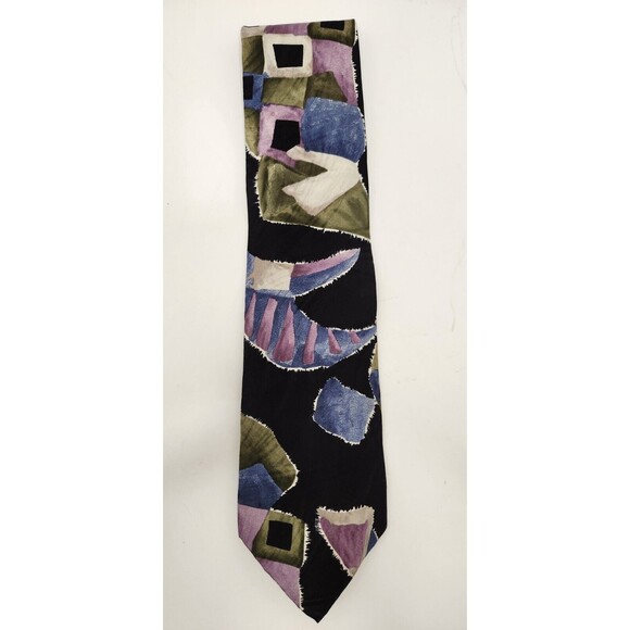 Halston III Neck Tie Multicolor Geometric 100% Italian Silk - Picture 1 of 4